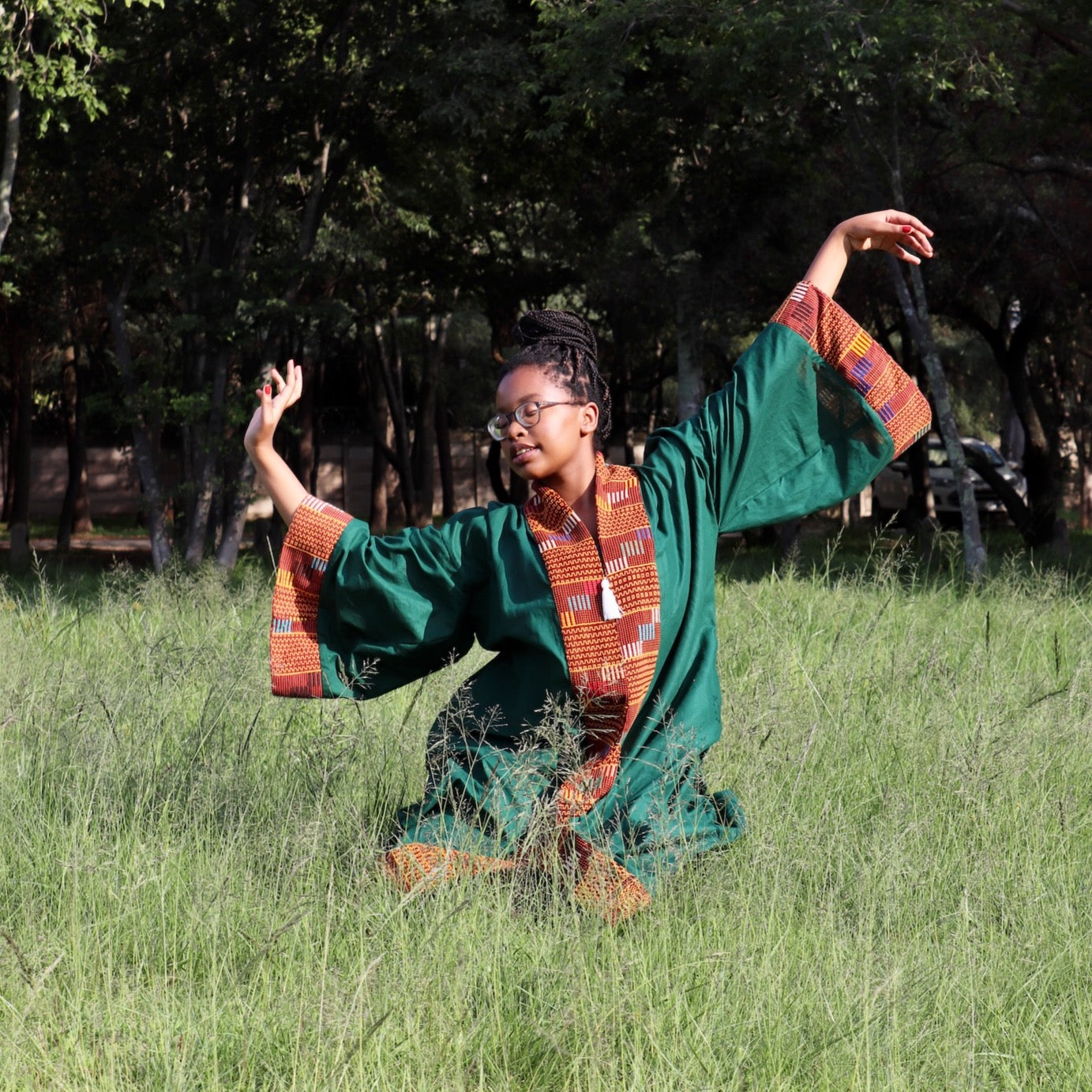 Deep Green Kente Loeto Kimono