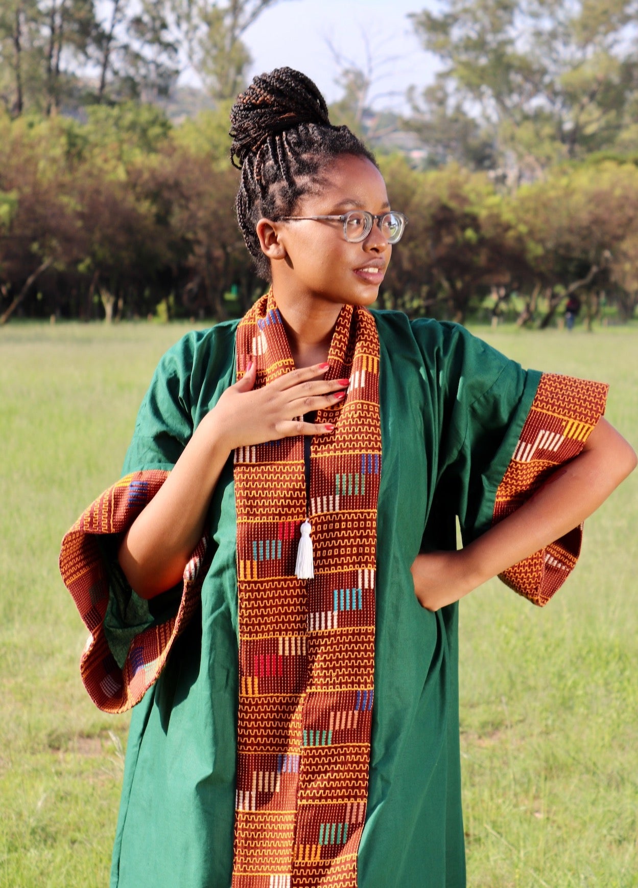 Deep Green Kente Loeto Kimono